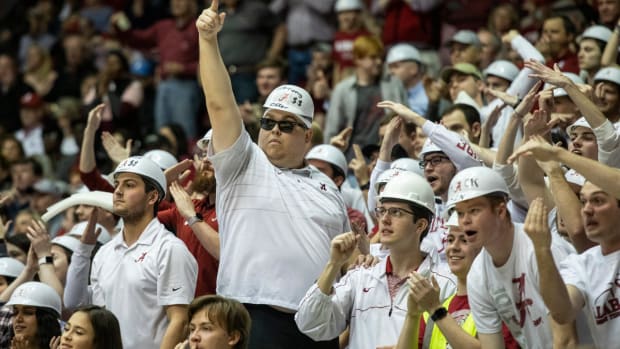 Luke Ratliff leads the Alabama student section